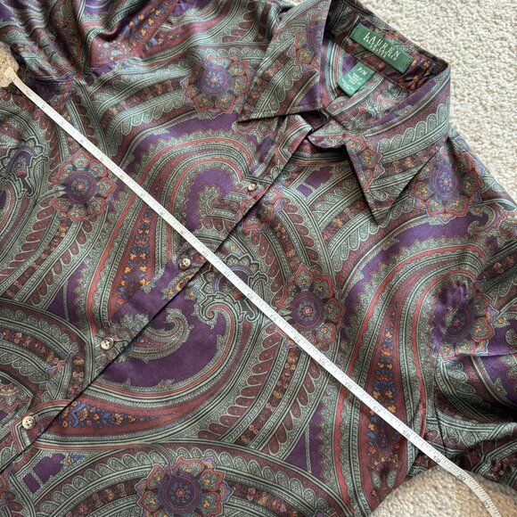 Lauren Ralph Lauren Button Up Blouse Paisley Old Money Purple Business P/M - Picture 5 of 8